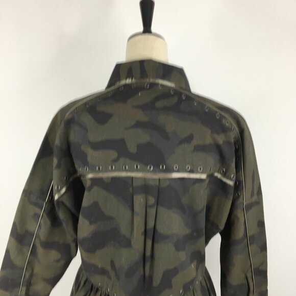 JOIE Green Mix Camo Print SAMIA Dolman Sleeve Studded Ruffle Peplum Hem Jacket - Picture 12 of 13